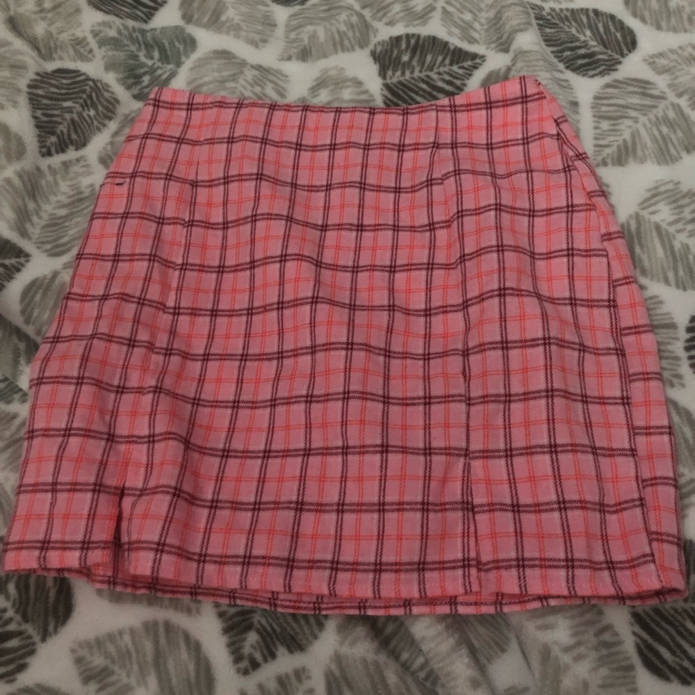 Pink plaid skirt